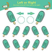 Mathematic activity page. Calculate and write the result. Left or Right worksheet for children. Printable activity page for kids. Educational printable math. vector