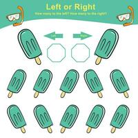 Mathematic activity page. Calculate and write the result. Left or Right worksheet for children. Printable activity page for kids. Educational printable math. vector