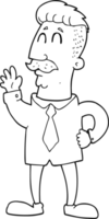 black and white cartoon office man waving png