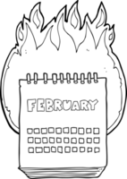 black and white cartoon calendar showing month of february png