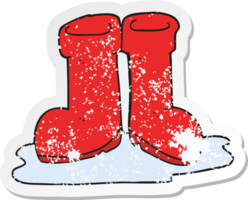 retro distressed sticker of a cartoon wellington boots in puddle png