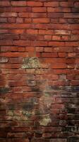 AI generated Expansive panorama showing the textured surface of an aged red brick wall with noticeable weathering and various shades of bricks, suitable for a rustic background. photo