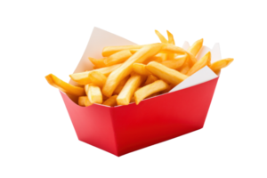 ai gerado crocantes francês fritas dentro vermelho cartão caixa png