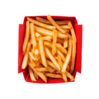 ai gerado crocantes francês fritas dentro uma vermelho cartão caixa png