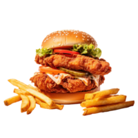 AI generated Tasty Chicken Burger and Fries Meal png