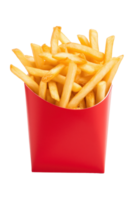 ai generado crujiente francés papas fritas en rojo envase png