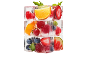 AI generated Colorful Fruits Encased in Ice Cubes png