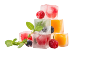 ai généré Frais des fruits enfermé dans la glace cubes png