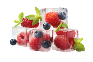 ai generado Fresco Fruta congelado en hielo cubitos png