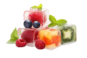 ai gerado fresco frutas envolto dentro gelo cubos png