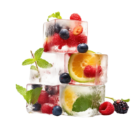 ai gerado fresco frutas envolto dentro gelo cubos png