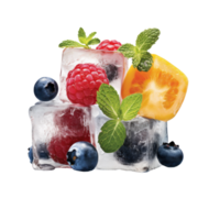 ai gerado fresco frutas envolto dentro gelo cubos png