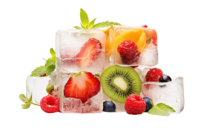 ai generado refrescante frutas encerrado en hielo cubitos png