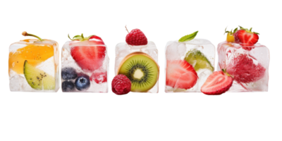 ai generado Fresco frutas encerrado en hielo cubitos png