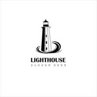 Handdrawn Lighthouse vintage labels, lighthouse and ocean waves retro nautical logo vector