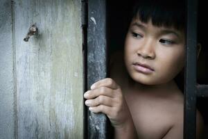 Stop child abusing. Human trafficking and slavery concept. Stop human abuse. photo