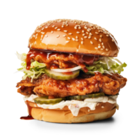 ai généré juteux frit poulet Burger sur transparent png