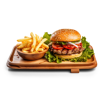 ai generato gustoso hamburger e patatine fritte su trasparente bg png