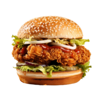 ai generado crujiente pollo hamburguesa con papas fritas en lado png