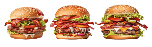 ai genererad uppsättning saftig bacon burger på transparent bakgrund png