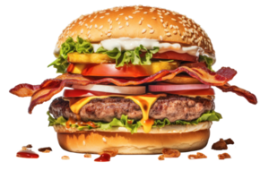 ai generiert Speck Burger Freude auf transparent Hintergrund png