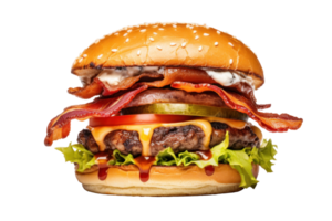 ai généré juteux Bacon Burger sur transparent Contexte png