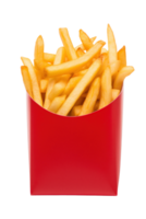 ai generado crujiente francés papas fritas en rojo embalaje png