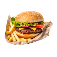 ai gerado hamburguer e fritas em transparente fundo png