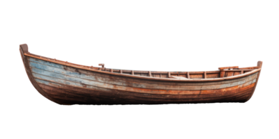 AI generated dirty wooden boat, png file of isolated cutout object on transparent background