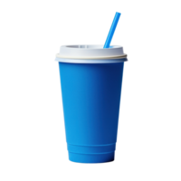 AI generated Blue Paper Cup with Lid and Straw Isolated png