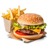 AI generated Tasty Burger and Fries on Transparent Background png