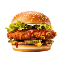 ai generiert knusprig Hähnchen Burger auf transparent Hintergrund png