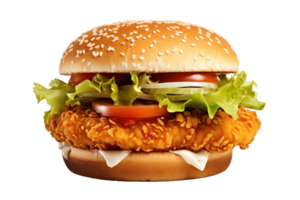AI generated Tasty Deep Fried Chicken Burger on Transparent png