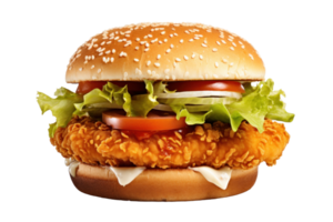 ai gerado saboroso profundo frito frango hamburguer em transparente png