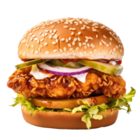 ai généré croustillant poulet Burger sur transparent Contexte png