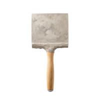 AI generated dirty shovel in cement, png file of isolated cutout object on transparent background