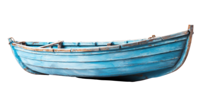 AI generated blue wooden boat, png file of isolated cutout object on transparent background