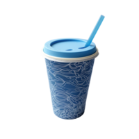 AI generated Disposable Blue Paper Cup with Lid and Straw png