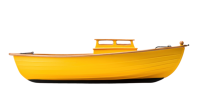 AI generated yellow wooden boat, png file of isolated cutout object on transparent background