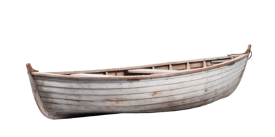 AI generated white wooden boat, png file of isolated cutout object on transparent background