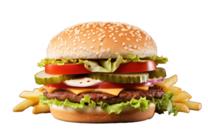 ai gerado rua Comida hamburguer e fritas em transparente png