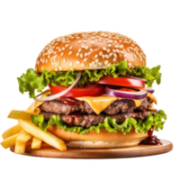 ai généré savoureux Burger et frites sur transparent Contexte png