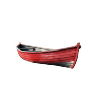 AI generated red wooden boat, png file of isolated cutout object on transparent background