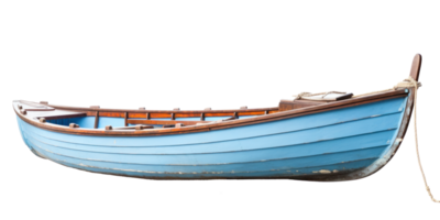 AI generated blue wooden boat, png file of isolated cutout object on transparent background