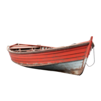 AI generated red wooden boat, png file of isolated cutout object on transparent background