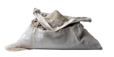 AI generated open bag of cement, png file of isolated cutout object on transparent background