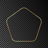 Gold glowing rounded pentagon shape frame vector