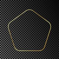 Gold glowing rounded pentagon shape frame vector