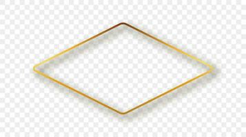 Gold glowing rounded rhombus shape frame vector