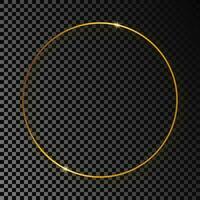 Gold glowing circle frame with shadow isolated on dark background. Shiny frame with glowing effects. Vector illustration.